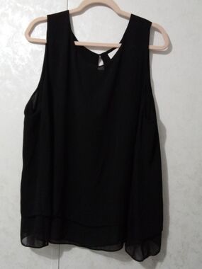 Bisou Bisou Black Chiffon Layered Sleeveless Tank Top Plus Size 3X